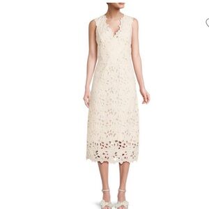 NEW Vince Noveau Lace Midi  Dress. Fully lined.  Cream off-white color.  Size 6